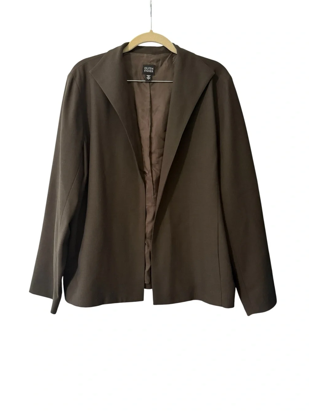 Eileen Fisher Olive Green 100% Wool Open Front Blazer & Trouser Suit Set Large